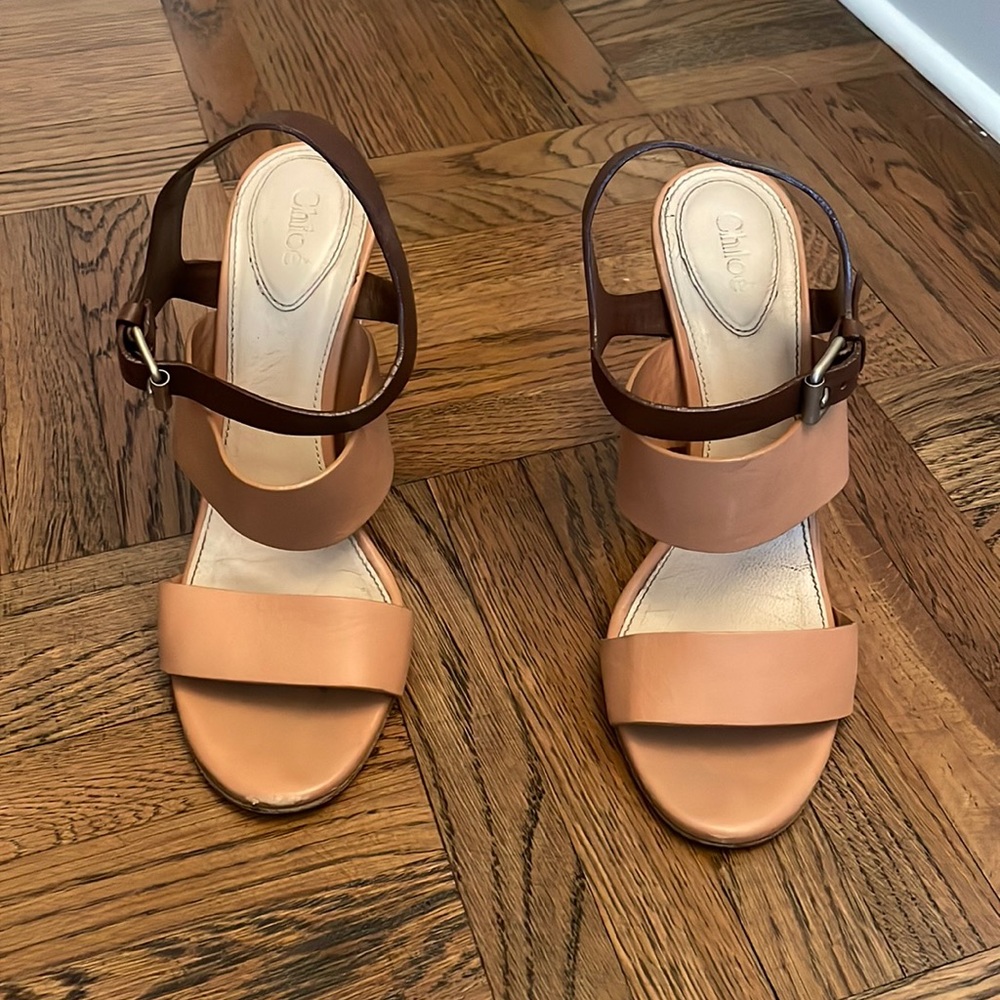 Chloè Tan and Brown Strap Sandals